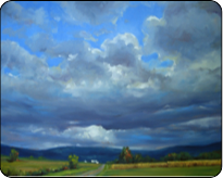 oil painting, PA, farm, clouds